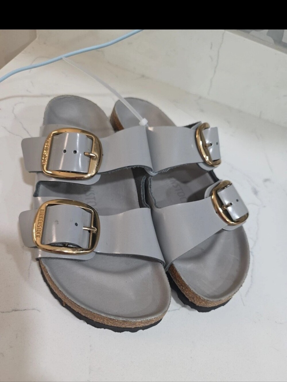 Birkenstock Arizona Big Buckle Sandals High Shine Stone Coin EU38 7.5 Narrow Fit